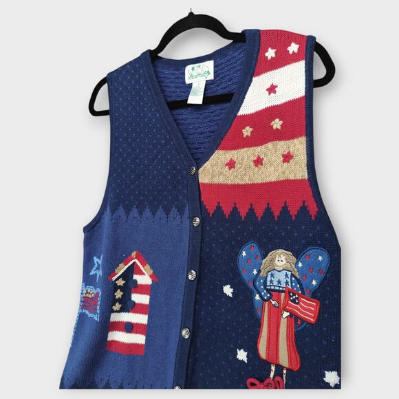 The Quacker Factory Jackets & Blazers - Womens The Quacker Factory Knit American Flag Patriotic Vest Size Small
